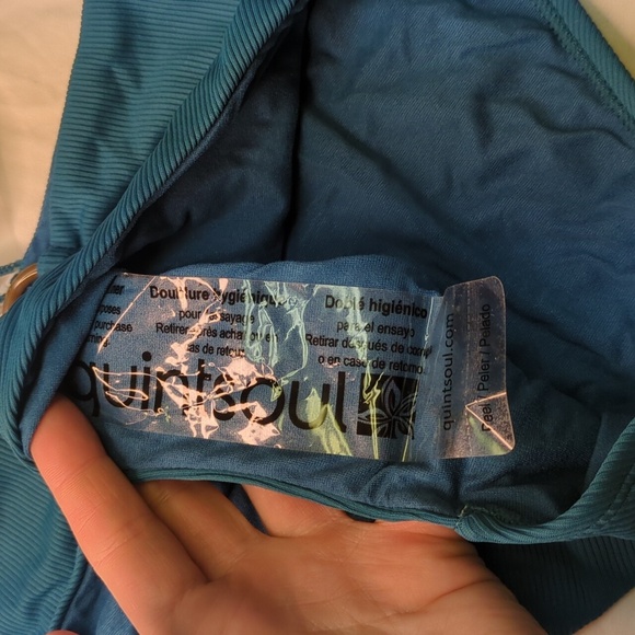 2/$25-Quintsoul Ribbed Highrise Bikini Blue with Acrylic Circle Accents NWT - Picture 12 of 12